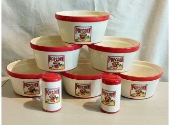 Six Individual Popcorn Bowls &  2 Salt Shakers