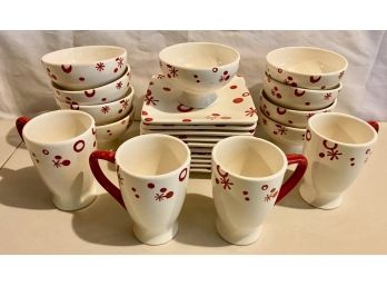 Pier 1 Red & White Flurry Pottery Dishes