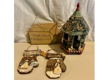 Misc Country Lot - House, Mittens & Credit Card Sign