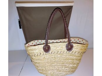 Brown Fabric Laundry Hamper & Straw Bag