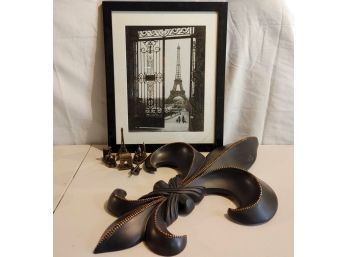 Little Bit Of France Lot - Framed Eiffel Tower, Fleur De Lis, Mini Buildings