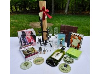 Wine Time Lot! Books, Bottle Holder, Glasses, Stoppers, And MORE!