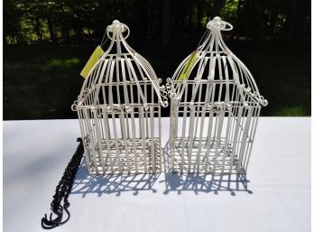 Pair Of White Metal Decorative Bird Cages