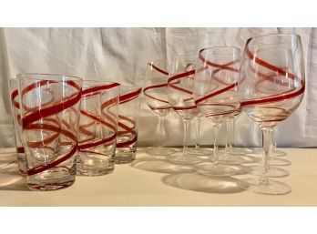 Pier 1 Red Swirl Swirline Wine & Tumbler Glassware (19)