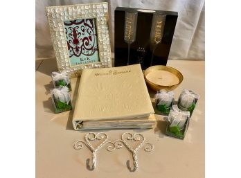 Wedding Themed Lot With Album, Frog Prince Candles, Frame, Glasses