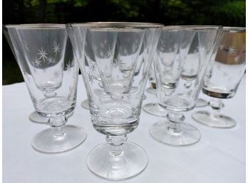 Etched Pier 1 Footed Glasses With Silver Rims (8)