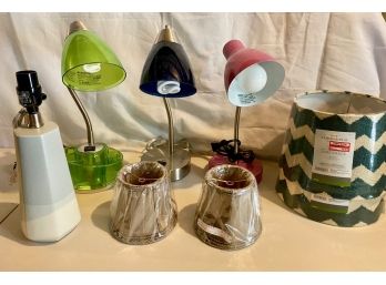 Lighting Lot - 2 Gooseneck Desk Lamps, Shades & A Lamp Base