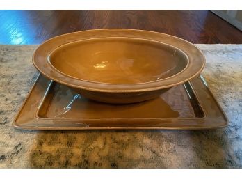 Pottery Barn Handcrafted In Portugal Bowl & Tray