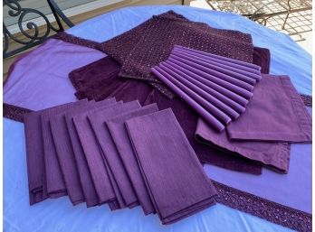 Purple Table Linens & Candles Incuding Pottery Barn