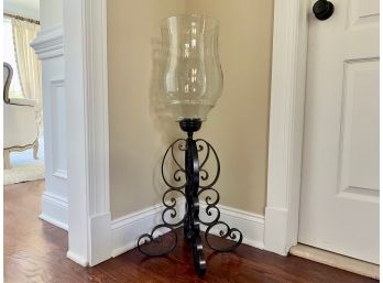 Horchow Iron & Glass Hurricane Floor Candle Holder