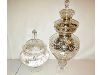 Faux Mercury Glass Decorated Oversized Jars (2)