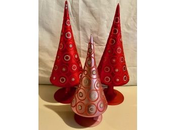 Pier 1 Red & Pink Glass Christmas Tree Table Decor