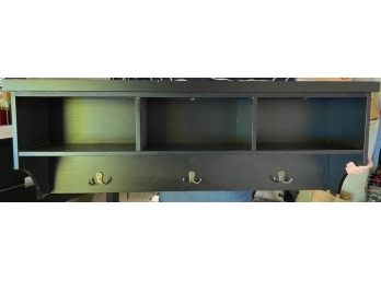 Black Stained Wall Hall Shelf With Cubbies And Hooks