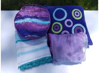 Purple & Teal Pillow Lot With A Teal Curtain (4)