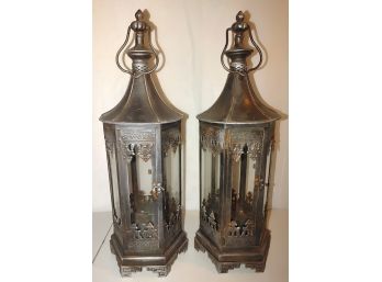 Pair Of Tall Outdoor Candle Lanterns