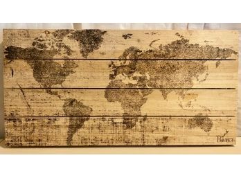 World Map - Ink On Reclaimed Wood By Parvez