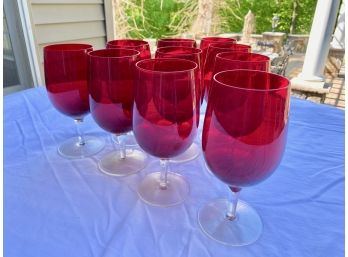 Ruby Red Glass Water Goblets (10)