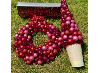 Pier 1 Red Christmas Ball & Tinsel Tree, Wreath & Garland