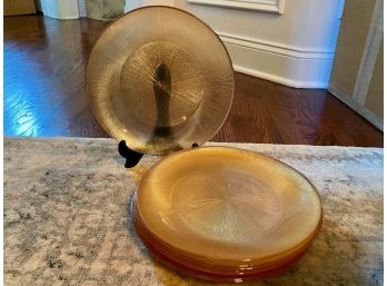 Pier 1 Amber Ribbed Glass Dinner Plates (8)