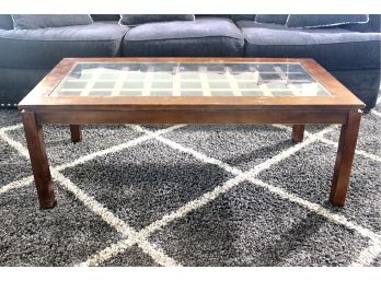 Rectangular Glass Top Solid Wood Base Coffee Table