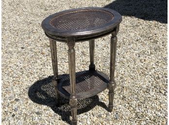 Silver Painted Caned Top Accent Table