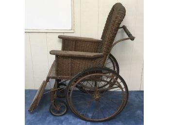 Antique Metal Wood &  Rattan Wicker Wheelchair