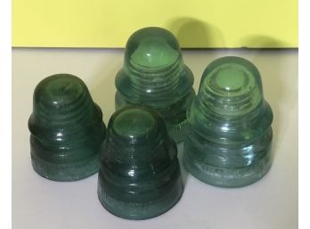 4 Aqua Glass Insulators, Brookfield, New York