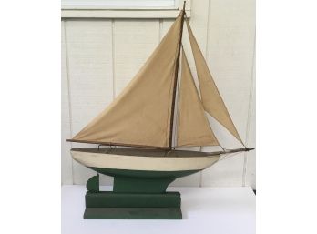 Vintage Wooden Green, White Sailboat