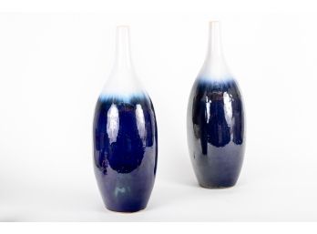 Pair Of Large Ceramic Gradient Blue Vases