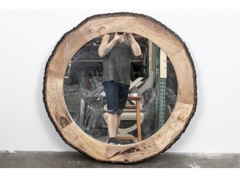 Rustic Natural Wood Log Slice & Bark Wall Mirror