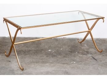 Gold Leaf Metal Coffee Table With Glass Top