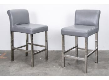 Set Of Two Cosmopolitan Stainless Steel Charcoal Snake Leather Counter Stools