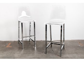 Pair Of Clear Lucite Ghost Stools