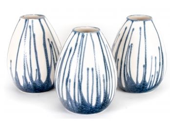 Trio Of White/blue Drip Glaze Bud Vases