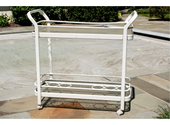 White Painted Metal Bar Cart On Casters