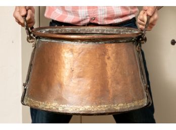 Magnificent Large Copper Bucket With Wrought Iron Mounts