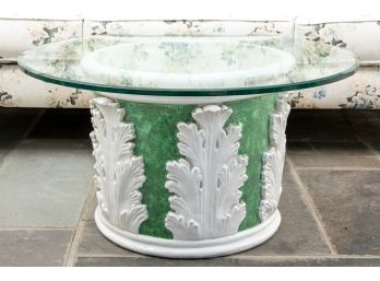 Italian Glazed Ceramic Planter With 36” Glass Table Top
