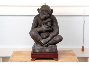 Ceramic Monkey Sculpture Mounted As A Lamp