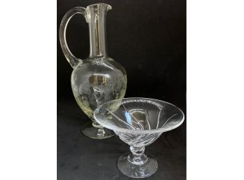 Etched Crystal Vase & Pedestal Candy Bowl