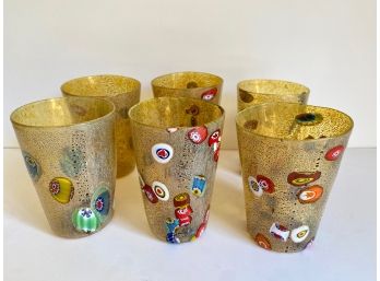 6 Murano Glasses With Gold, Italy