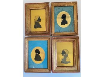 4 Vintage Silhouette Portraits In Gilded Wood Frames, 2  Signed & Dated 1812