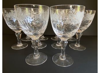 10 Vintage Royal Brierly Etched Crystal Wine Glasses