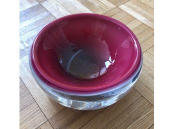 Esque OB Crystal Red Art Glass Bowl, Signed By Artist