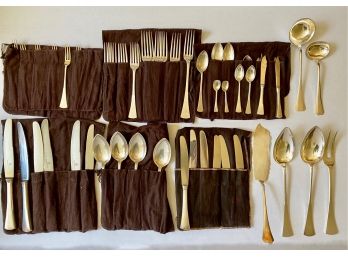 Vintage Beram Rostfrei Silverplate Cutlery In Felt Storage Rolls (56 Pieces), Germany