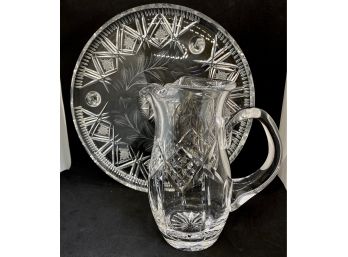 Vintage Cut Crystal Pitcher & Platter