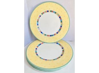 4 Villeroy & Boch Fine China Dinner Plates,  Twist Alea Limone Pattern, France