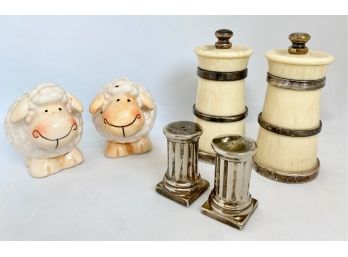 3 Salt & Pepper Shaker Sets, One Sterling As Indicated By Lion Passant, England