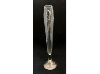 Vintage Duchin Creation Sterling Silver With Etched Glass Vase