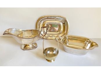 Silver Plate Gravy Boats, Tray & Egg Holder By Reed & Baron And Sheffield