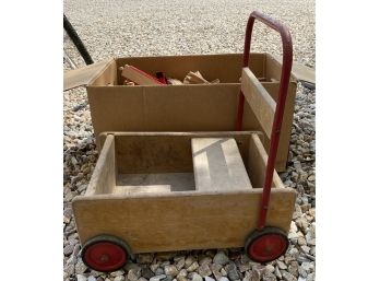 Wooden Cart And Toy Wood Blocks